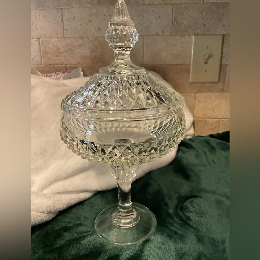 Indiana Glass, Indiana Diamond Point Vintage Compote or Candy Dish
